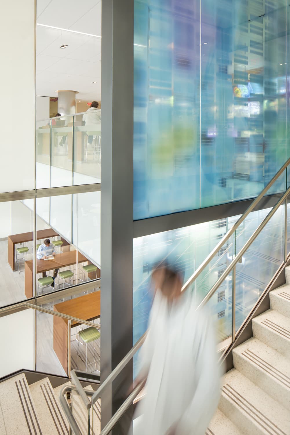 Boston, Brigham and Womens, Building for Transformative Medicine, MA, NBBJ, art, dna, doctor, healthcare, hospital, stairs